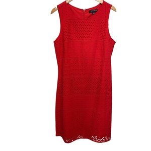 Sharagano Women's Red Eyelet‎ Sleeveless Mini Dress Size 8